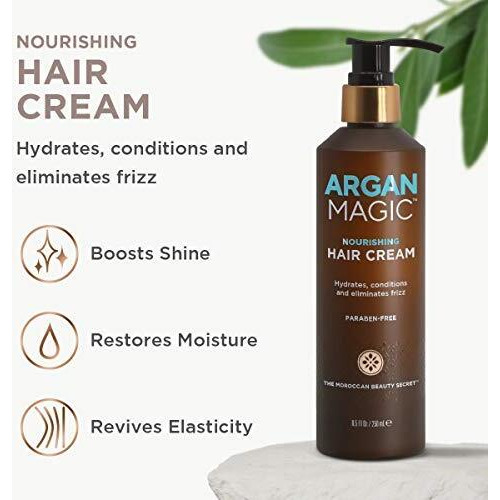Argan Magic Nourishing Hair Cream - Hydrates, Conditions, And Eliminates Frizz For All Hair Types | Seals In Shine | Made In Usa, Paraben Free, Cruelty Free (8.5 Oz)