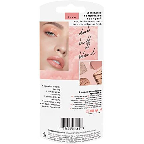 Real Techniques Miracle Complexion Sponge Duo, Makeup Blending Sponge, For Foundation, Offers Light To Medium Coverage, Natural, Dewy Makeup, Orange Sponge, Latex-Free Foam, 2 Count