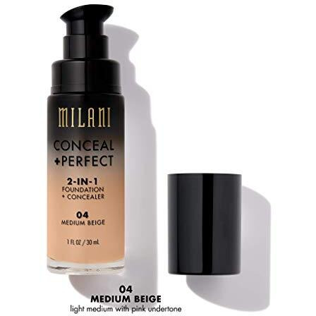 Milani Medium Beige Liquid Foundation Concealer - Flawless Complexion, Cruelty-Free, Covers Blemishes