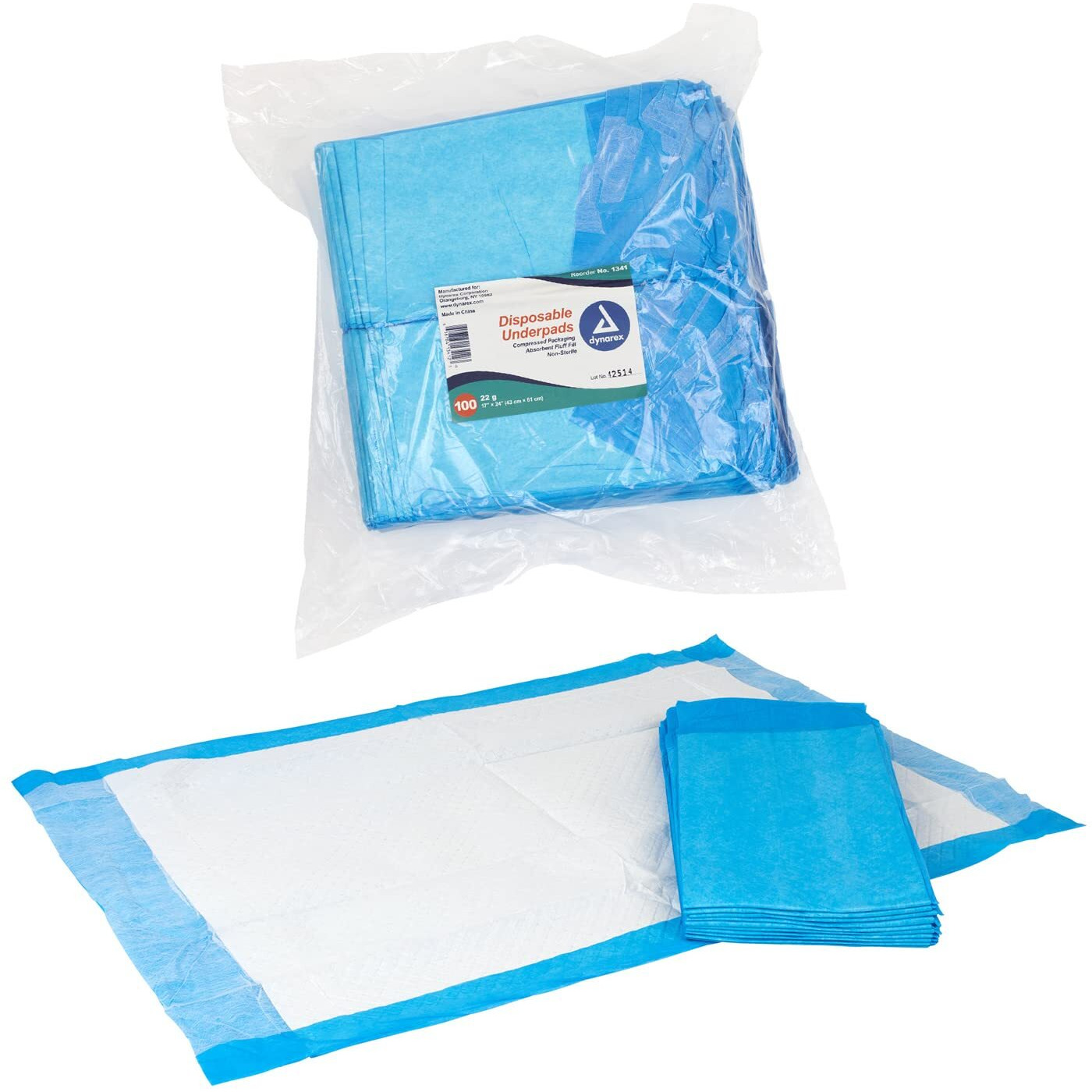 Dynarex 1341 Disposable Underpad, Medical-Grade Incontinence Bed Pad To Protect Sheet, Mattresses, And Furniture, 17 "" X 24 "", 22G, 100 Count (Pack Of 1)