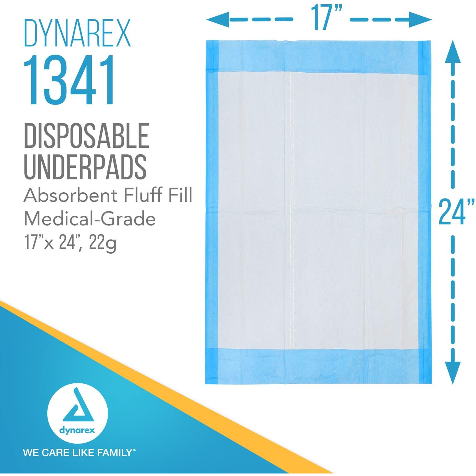 Dynarex 1341 Disposable Underpad, Medical-Grade Incontinence Bed Pad To Protect Sheet, Mattresses, And Furniture, 17 "" X 24 "", 22G, 100 Count (Pack Of 1)
