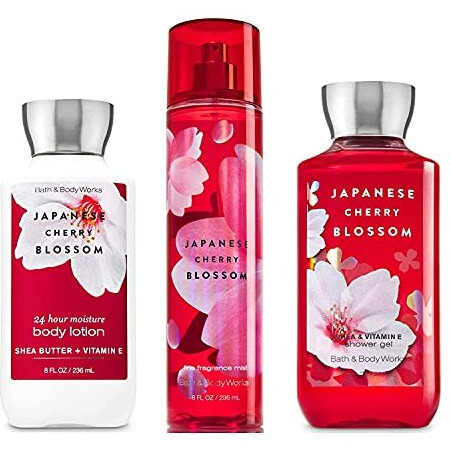 Bath & Body Works Japanese Cherry Blossom Set - Shower Gel 10 Oz, Fragrance Mist 8 Oz, Body Lotion 8 Oz