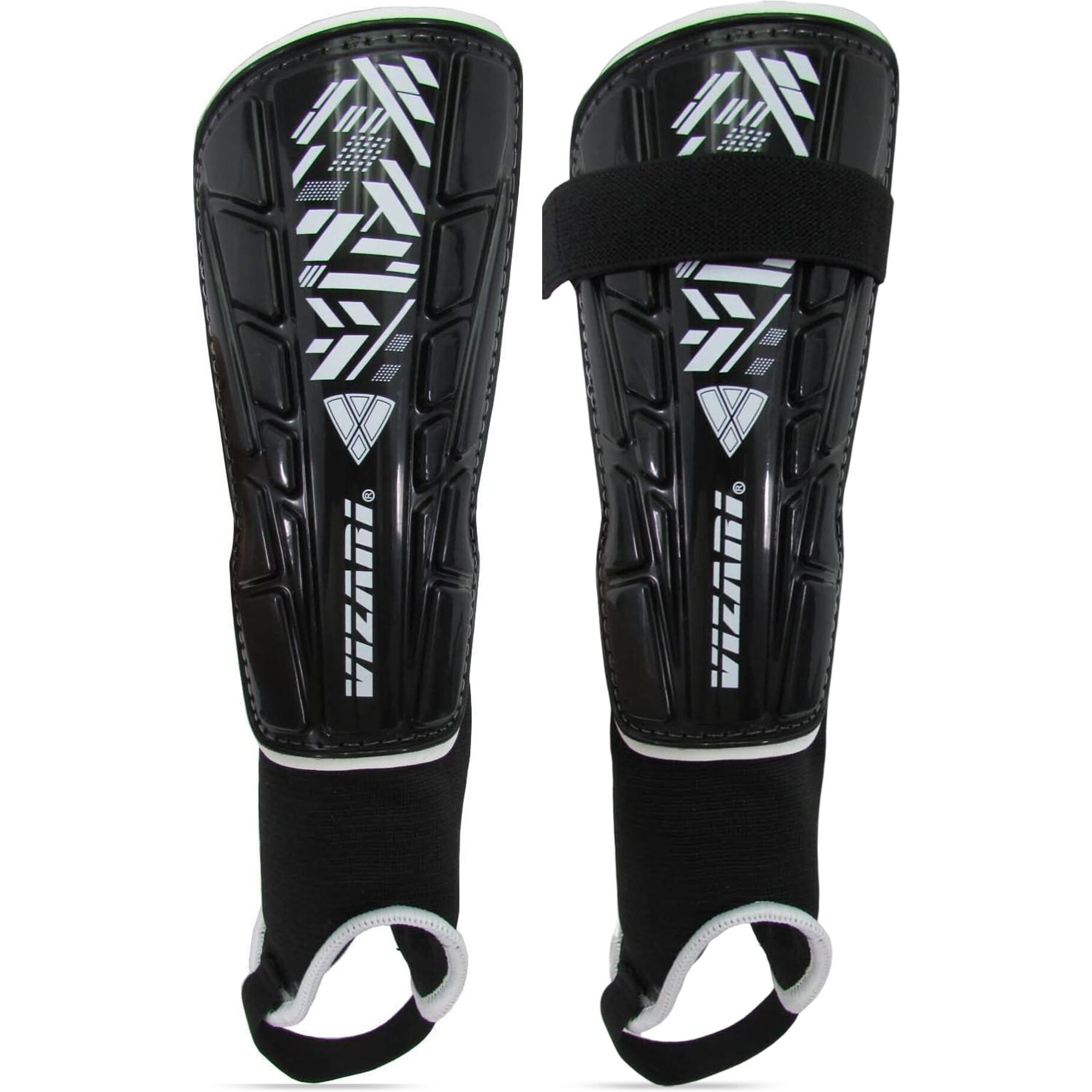 Vizari Malaga Soccer Shin Guard For Kids| Youth Soccer Shin Guard | Lightweight And Breathable Child Calf Protective Gear Soccer Equipment | Black / White | Large