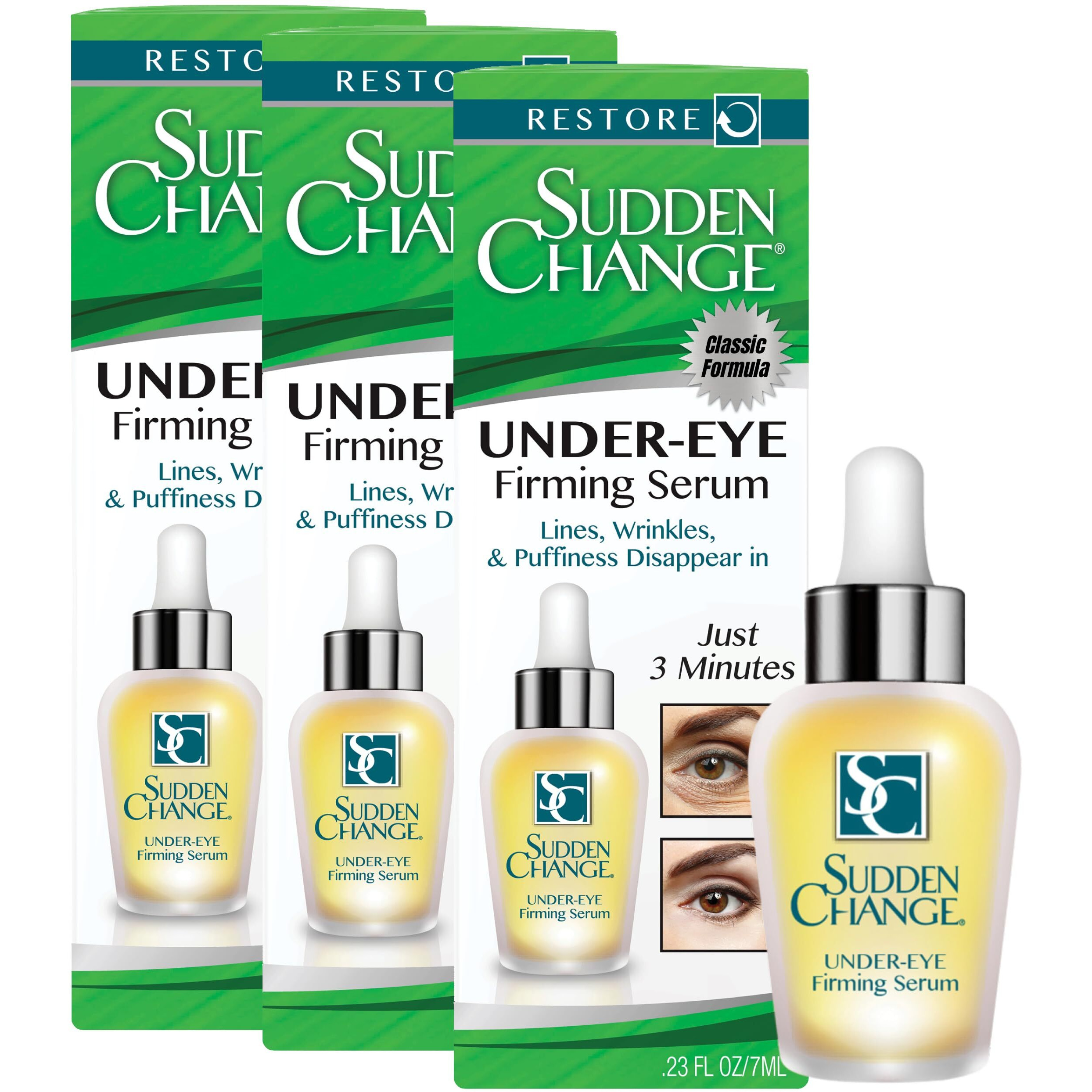 Sudden Change Instant Under-Eye Firming Serum - (Classic Formula) Under-Eye Bags Treatment For Puffiness, Lines, & Wrinkles - Wear With Or Without Makeup - 3 Minute Results (023 Oz, Pack Of 3)