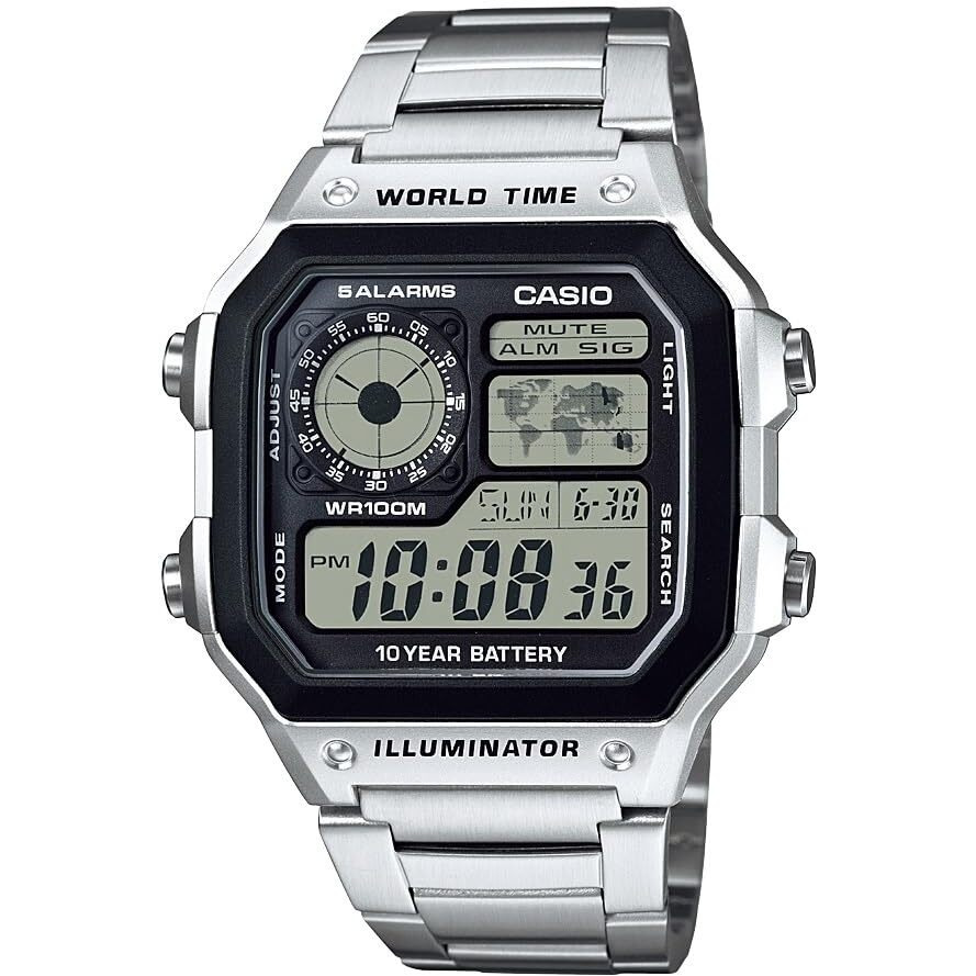 Casio Men's Classic Stainless Steel Japanese-Quartz Stainless-Steel Strap, Silver, 21 Casual Watch (Model Ae1200Whd-1A)