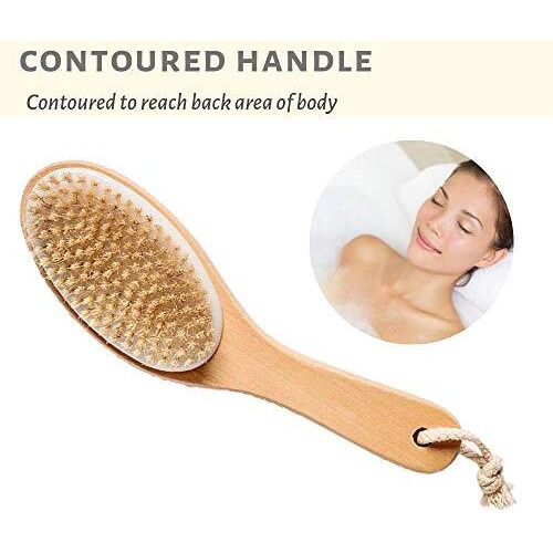 100% Natural Boar Bristle Body Brush With Contoured Wooden Handle By Touch Me