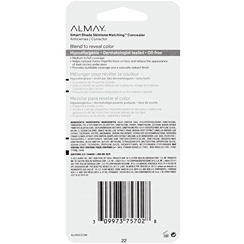 Almay Concealer, Face Makeup, Medium Coverage Concealer, Creamy Finish, Oil Free, Hypoallergenic-Fragrance Free, Dermatologist Tested, 020 Light Medium Mine, 037 Oz