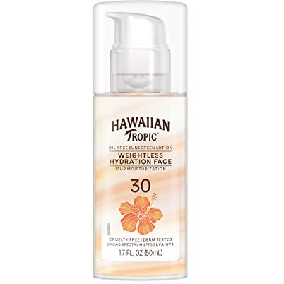 Hawaiian Tropic Weightless Hydration Lotion Sunscreen For Face Spf 30, 17Oz  Travel Size Face Sunscreen, Oil Free, Sunblock Face, Mini Sunscreen Spf 30, 17Oz