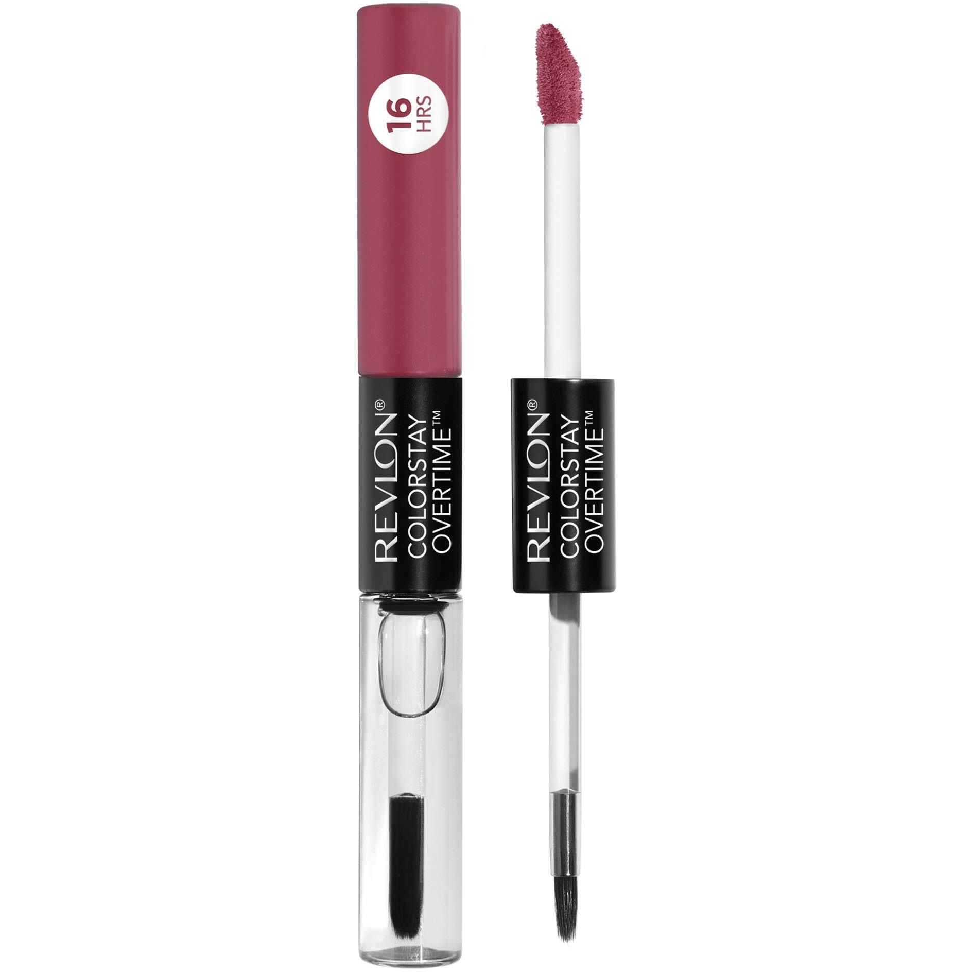 Revlon Liquid Lipstick With Clear Lip Gloss, Colorstay Face Makeup, Overtime Lipcolor, Dual Ended With Vitamin E In Pink, Unlimited Mulberry (220), 007 Oz