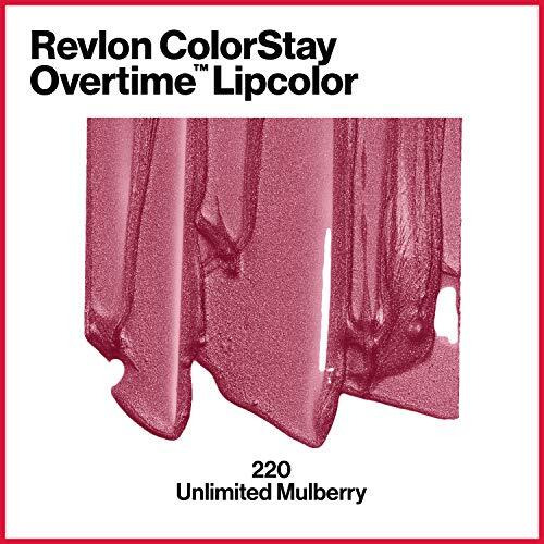 Revlon Liquid Lipstick With Clear Lip Gloss, Colorstay Face Makeup, Overtime Lipcolor, Dual Ended With Vitamin E In Pink, Unlimited Mulberry (220), 007 Oz