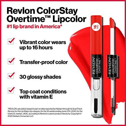 Revlon Liquid Lipstick With Clear Lip Gloss, Colorstay Face Makeup, Overtime Lipcolor, Dual Ended With Vitamin E In Pink, Unlimited Mulberry (220), 007 Oz