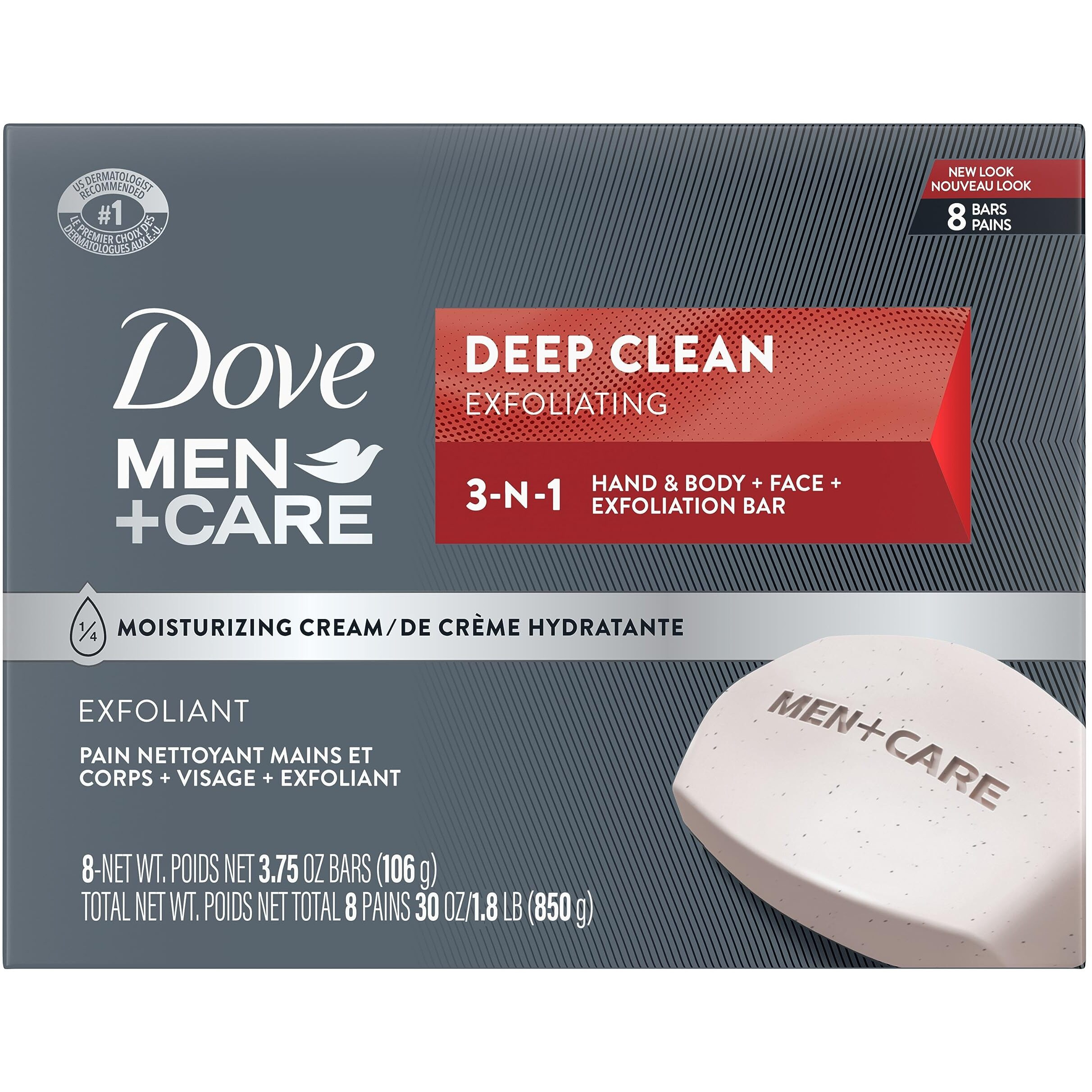 Dove Men+Care Body And Face Bar More Moisturizing Than Bar Soap Deep Clean Effectively Washes Away Bacteria, Nourishes Your Skin, 375 Ounce (Pack Of 8)