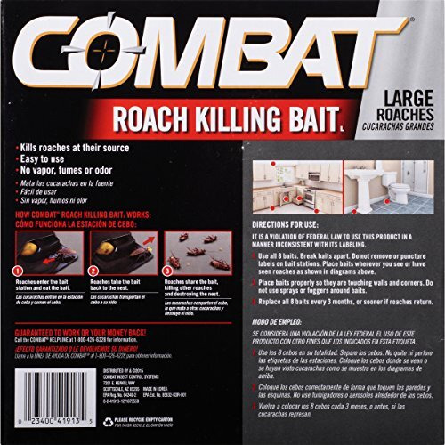 Combat Roach Killing Bait, Roach Bait Station For Large Roaches, Kills The Nest, Child-Resistant, 8 Count,Insects