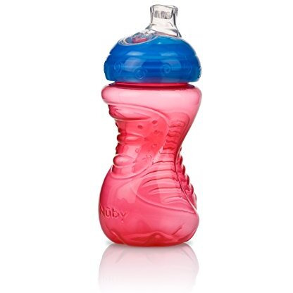 Nuby 2-Pack No-Spill Super Spout Easy Grip Cup, 10 Ounce, 6 Months +, Red And Blue