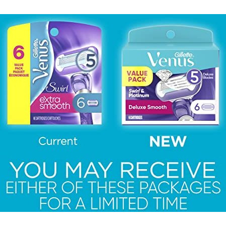 Gillette Venus Deluxe Smooth Swirl Womens Razor Blade Refills, 6 Count, Moisture Ribbon To Protect Against Irritation (Pack Of 1)