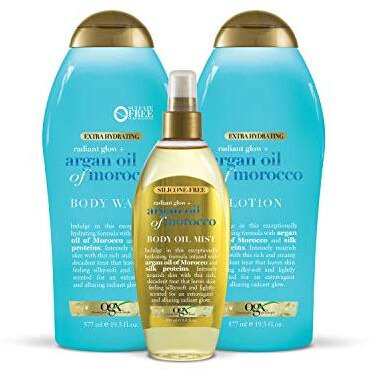 Ogx Radiant Glow + Argan Oil Of Morocco Extra Hydrating Body Wash For Dry Skin, Moisturizing Gel Body Cleanser For Silky Soft Skin, Paraben-Free, Sulfate-Free Surfactants, 195 Fl Oz