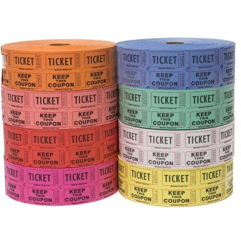 Indiana Ticket Company 56759 Raffle Tickets, (4 Rolls Of 2000 Double Tickets) 8, 000 Total 50/50 Raffle Tickets, (Assorted Colors)