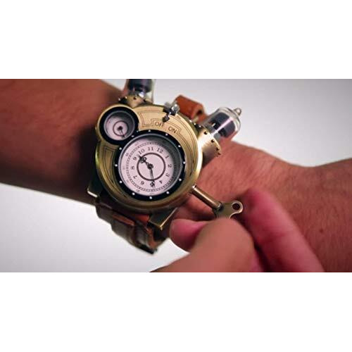 Thinkgeek Steampunk-Styled Tesla Analog Watch Weathered-Brass Look On Metal Findings Plus Leather Strap