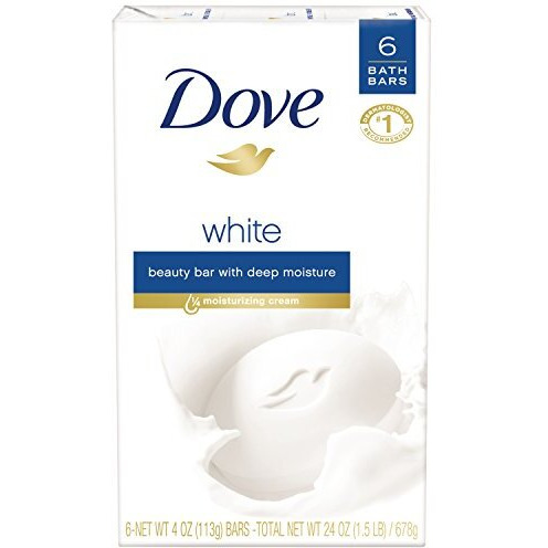 Dove Beauty Bar, White 4 Oz, 6 Bar, Blue, Unscented, 24 Oz