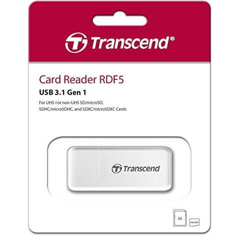 Transcend Usb 3.1 Gen1 Sdhc / Sdxc / Microsdhc / Sdxc Card Reader, Ts-Rdf5W (White)