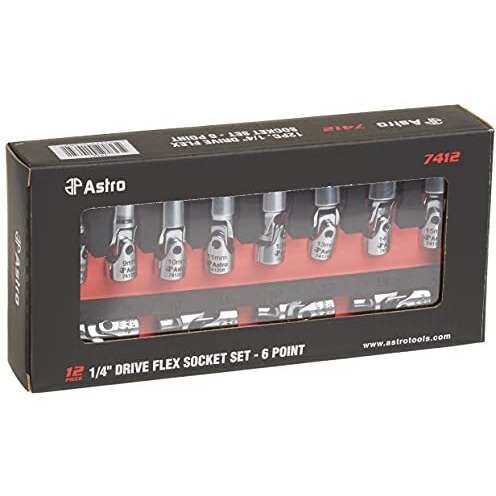 Astro Pneumatic Tool 7412 12-Piece 1/4"" Drive Flex Socket Set - 6 Point - Metric