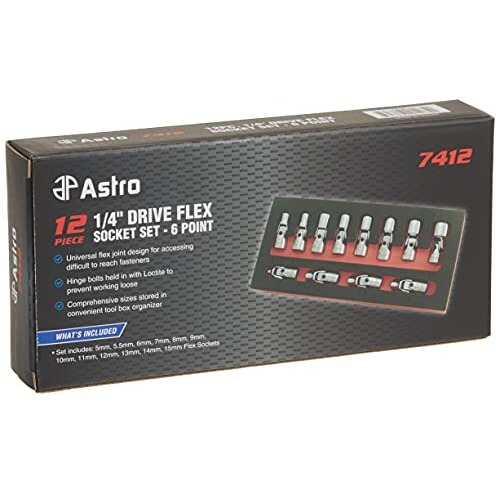 Astro Pneumatic Tool 7412 12-Piece 1/4"" Drive Flex Socket Set - 6 Point - Metric