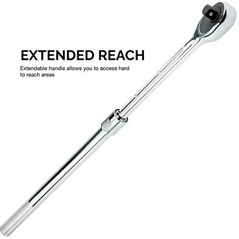 Neiko 03069A 3/4-Inch-Drive Extendable Ratchet Handle, 24-Tooth Reversible Ratcheting Feature, Extends 24 To 39 3/4 Inches