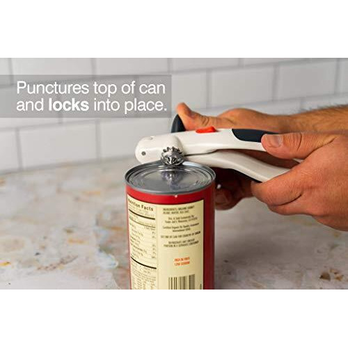 Zyliss Lock N Lift Can Opener - Can Opener With Lid Lifter Magnet - Manual Can Opener With Locking Mechanism - Safe And Easy-To-Turn - Stainless Steel - White