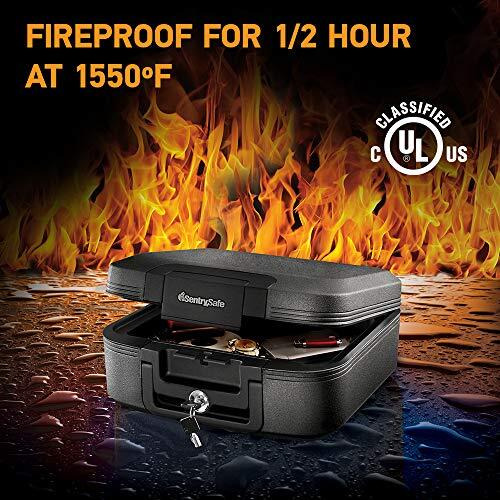 Sentrysafe Chw20221 Fireproof Box And Waterproof Box With Key Lock 0.28 Cubic Feet, Charcoal Gray