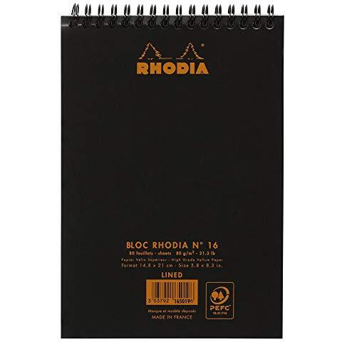 Rhodia Wirebound Notepad - Lined 80 Sheets - 6 X 8 1/4 - Black Cover - Pack Of 1