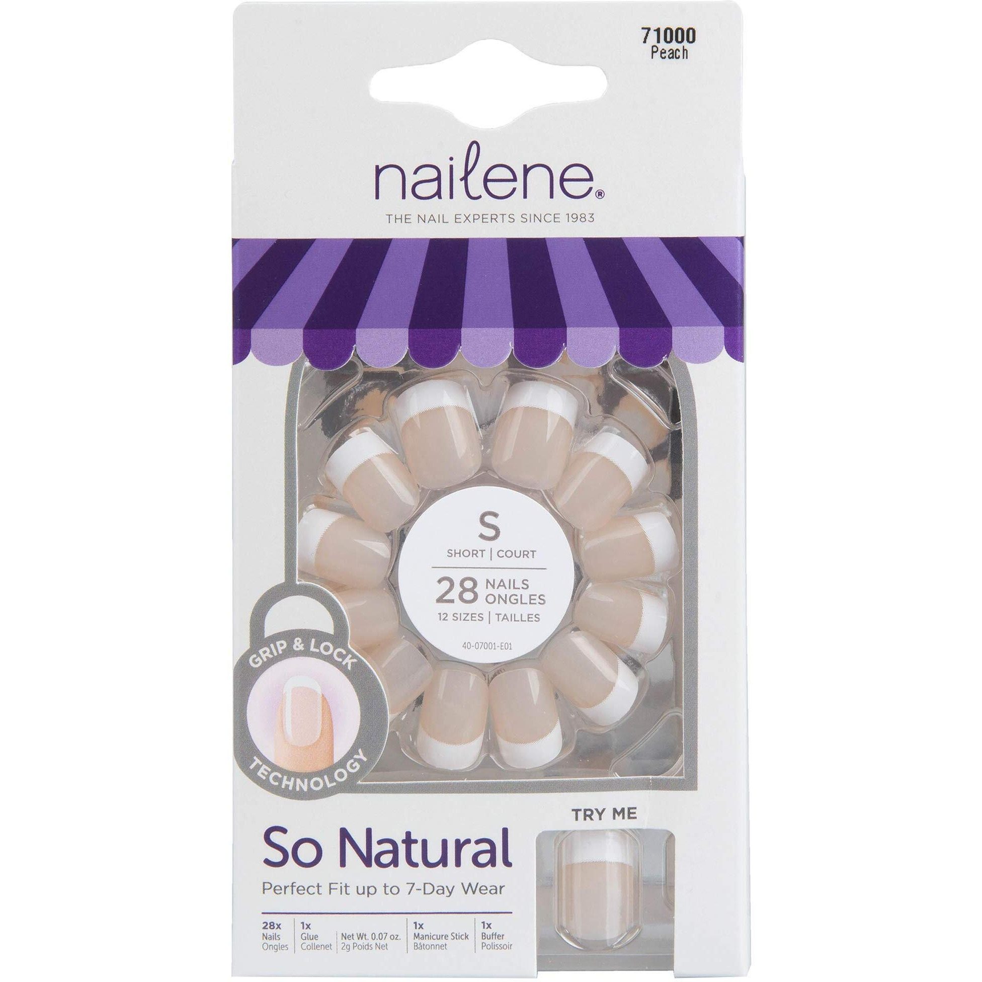 Nailene So Natural Short Artificial Nails, Beige Fuzzy - Fake Nail Kit With 28 Nails (12 Sizes) & Nail Glue Included - Designed For Comfort & Natural Look - False Nails With Up To 7 Days Of Wear