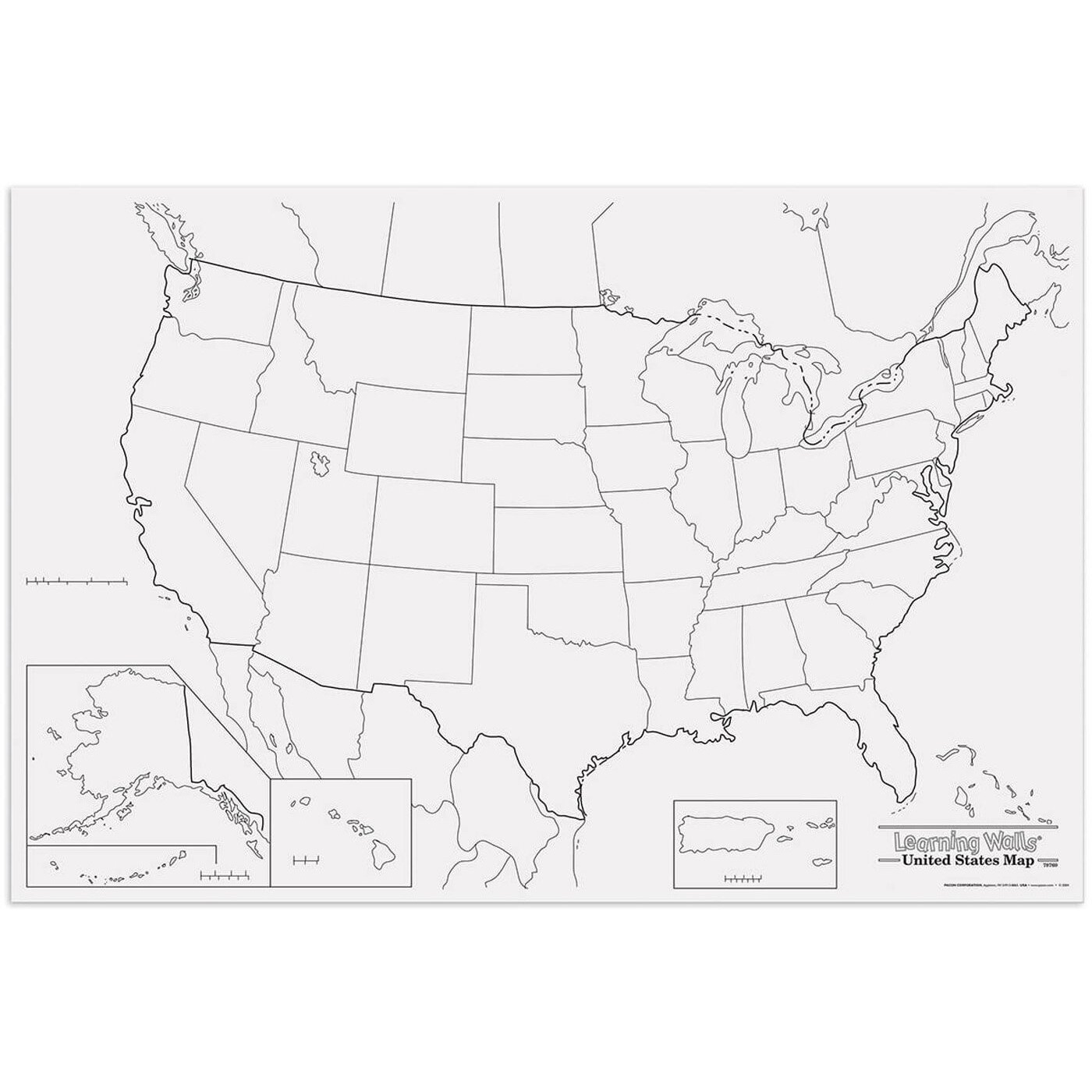 Pacon Pac78760 United States Giant Map, 48"" Width, 72"" Length, Black/White