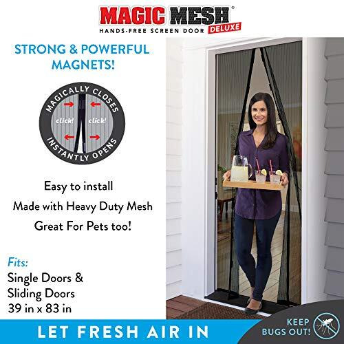 Magic Mesh Deluxe- Black- Hands Free Magnetic Screen Door, Mesh Curtain Keeps Bugs Out, Frame Hook & Loop, Hands Free, Pet & Kid Friendly- Fits Doors Up To 39 X 83 Inches