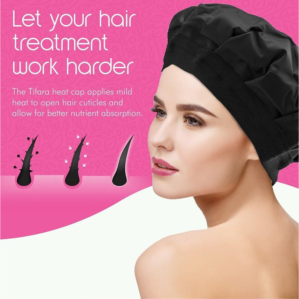 Tifara Beauty Deep Conditioning Cordless Heat Cap For Spa Care At Home, Gel Thermal Technology For Scalp Treatment, Natrual Hair Steamer Gel Cap, Black