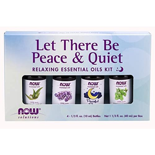 Now Essential Oils, Let There Be Peace & Quiet Aromatherapy Kit, 4X 10Ml Including Lavender Oil, Peppermint Oil, Eucalyptus Oil And Peaceful Sleep Oil Blend With Child Resistant Caps