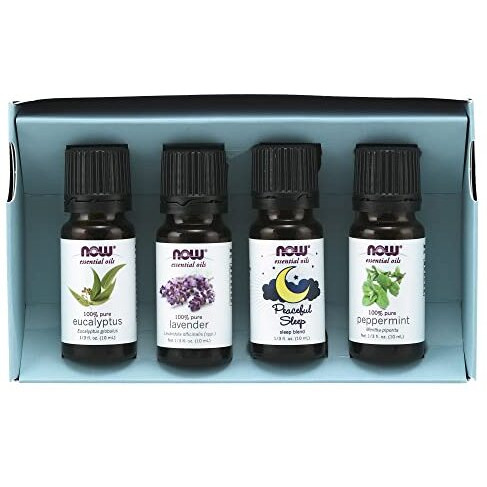 Now Essential Oils, Let There Be Peace & Quiet Aromatherapy Kit, 4X 10Ml Including Lavender Oil, Peppermint Oil, Eucalyptus Oil And Peaceful Sleep Oil Blend With Child Resistant Caps