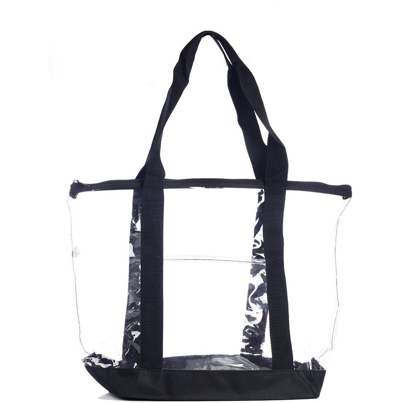 Large Clear Tote Bag With Zipper Closure (Black)