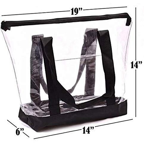 Large Clear Tote Bag With Zipper Closure (Black)