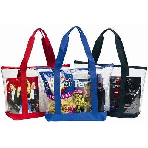 Large Clear Tote Bag With Zipper Closure (Black)