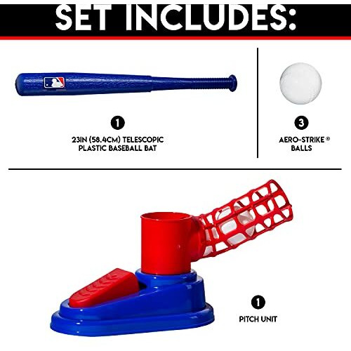 Franklin Sports Kids Baseball Pitching Machine - Pop A Pitch Baseball Batting Machine With Youth Bat + 3 Plastic Baseballs - Boys + Girls Baseball Toy