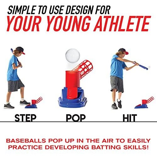 Franklin Sports Kids Baseball Pitching Machine - Pop A Pitch Baseball Batting Machine With Youth Bat + 3 Plastic Baseballs - Boys + Girls Baseball Toy