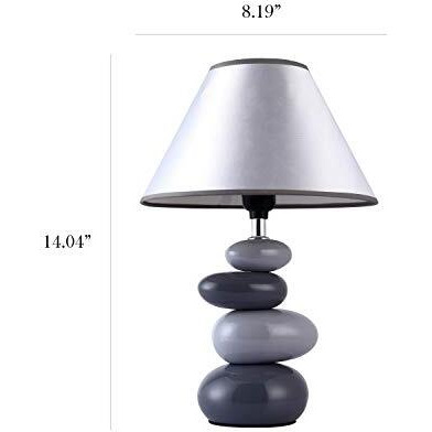 Simple Designs Lt3052-Gry 147 Shades Of Gray Ceramic Stacked Stone Standard Table Lamp With Fabric Shade For Home Dacor, Nightstand, End Table, Bedroom, Living Room, Office, Foyer, Gray