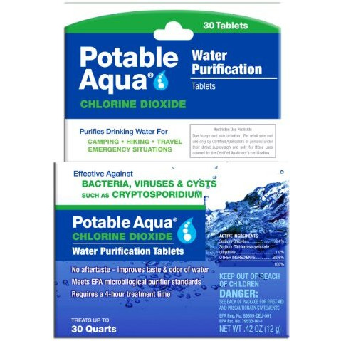 Potable Aqua Chlorine Dioxide Water Purification Tablets - 30 Count
