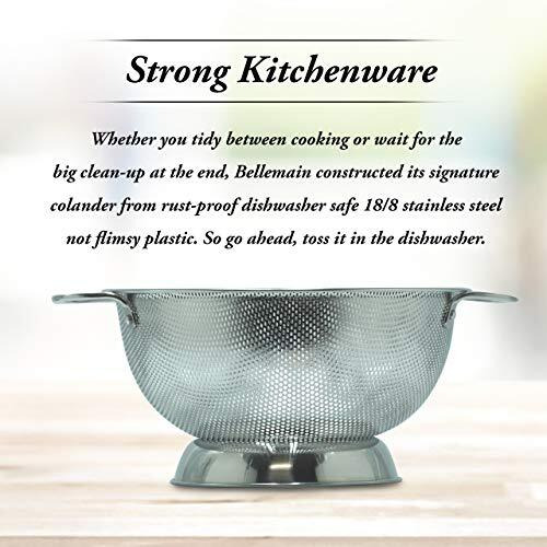 Bellemain 5 Qt Metal Colander With Handle | Pasta, Spaghetti, Berry, Fruit, Vegetable, Kitchen Food Strainer Basket | 18/8 Stainless Steel Colander Bowl | Pot Drainer For Cooking, Sifter Strainer