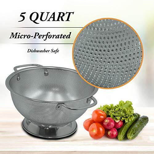 Bellemain 5 Qt Metal Colander With Handle | Pasta, Spaghetti, Berry, Fruit, Vegetable, Kitchen Food Strainer Basket | 18/8 Stainless Steel Colander Bowl | Pot Drainer For Cooking, Sifter Strainer