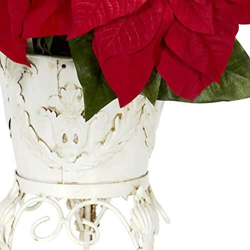 Poinsettia W/Metal Planter Silk Flower Arrangement