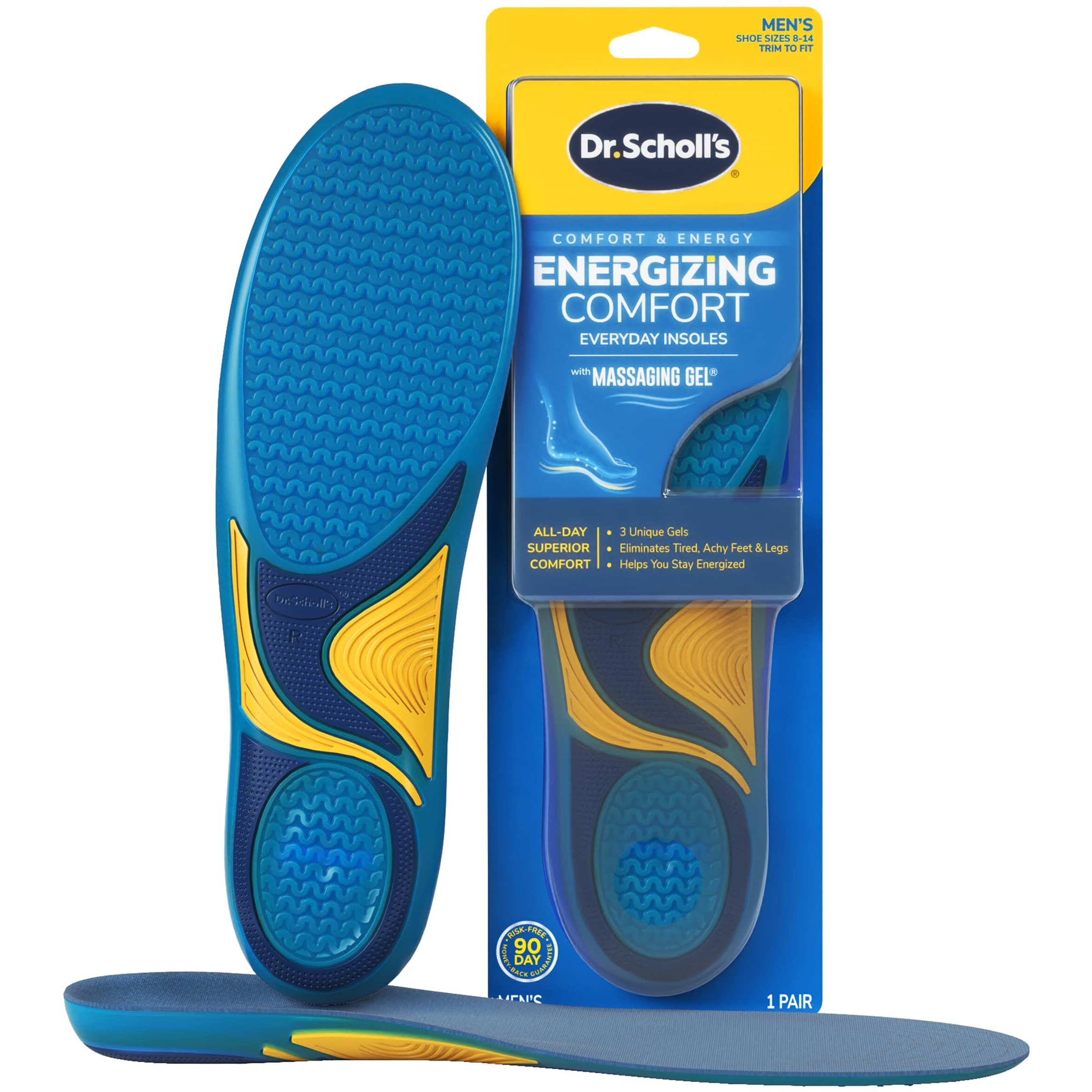 Dr. Scholls Energizing Comfort Mens Everyday Insoles With Massaging Gel - Clinically Proven, All-Day Energy And Comfort Inserts With Patented Triple Gel Design - Shock Absorbing, Arch Support