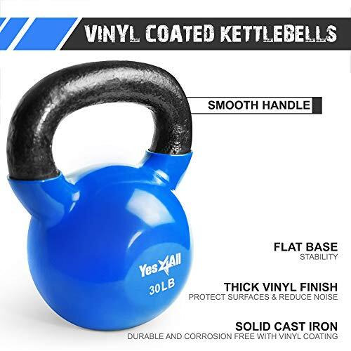 Yes4All Combo Vinyl Coated Kettlebell Weight Sets     Great For Full Body Workout And Strength Training     Vinyl Kettlebells 5 10 15 20 25 30 Lbs, Blue, K2Ky