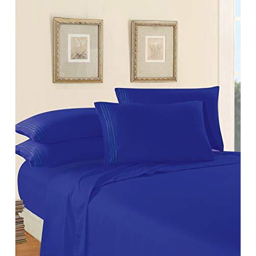 Elegant Comfort A 1500 Thread Count - Wrinkle Resistant - Egyptian Quality Ultra Soft Luxurious 4 Pcs Bed Sheet Set, Deep Pocket Up To 16 - Many Size And Colors, King, Royal Blue