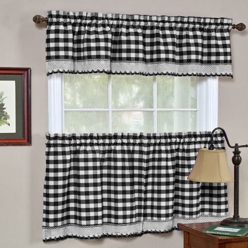 Buffalo Check Tier Pair Window Curtain Set - 58 Inch Width, 24 Inch Length - Black & White Plaid Drapes - Light Filtering Drapes For Kitchen, Bedroom, Living & Dining Room By Achim Home Decor
